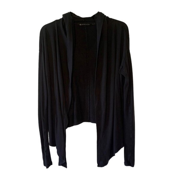 ATHLETA Black Nirvana Long Ribbed Sleeve Open-Front Knit Hoodie Cardigan Small - Picture 3 of 10
